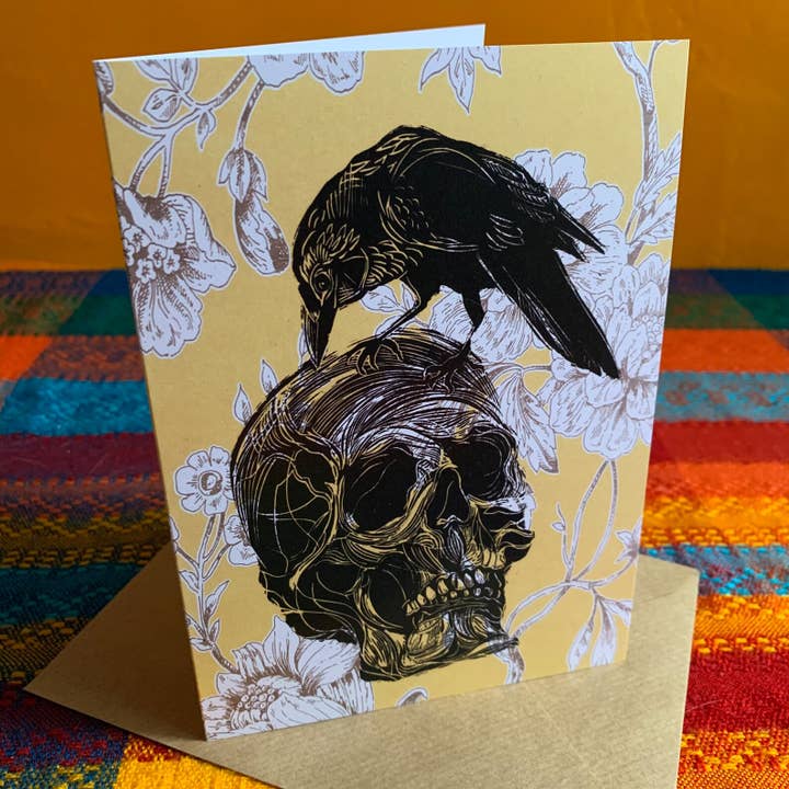 CreativeWithLine - Wholesale Everyday Greeting Card - Crow and skull. Blank Art Card1