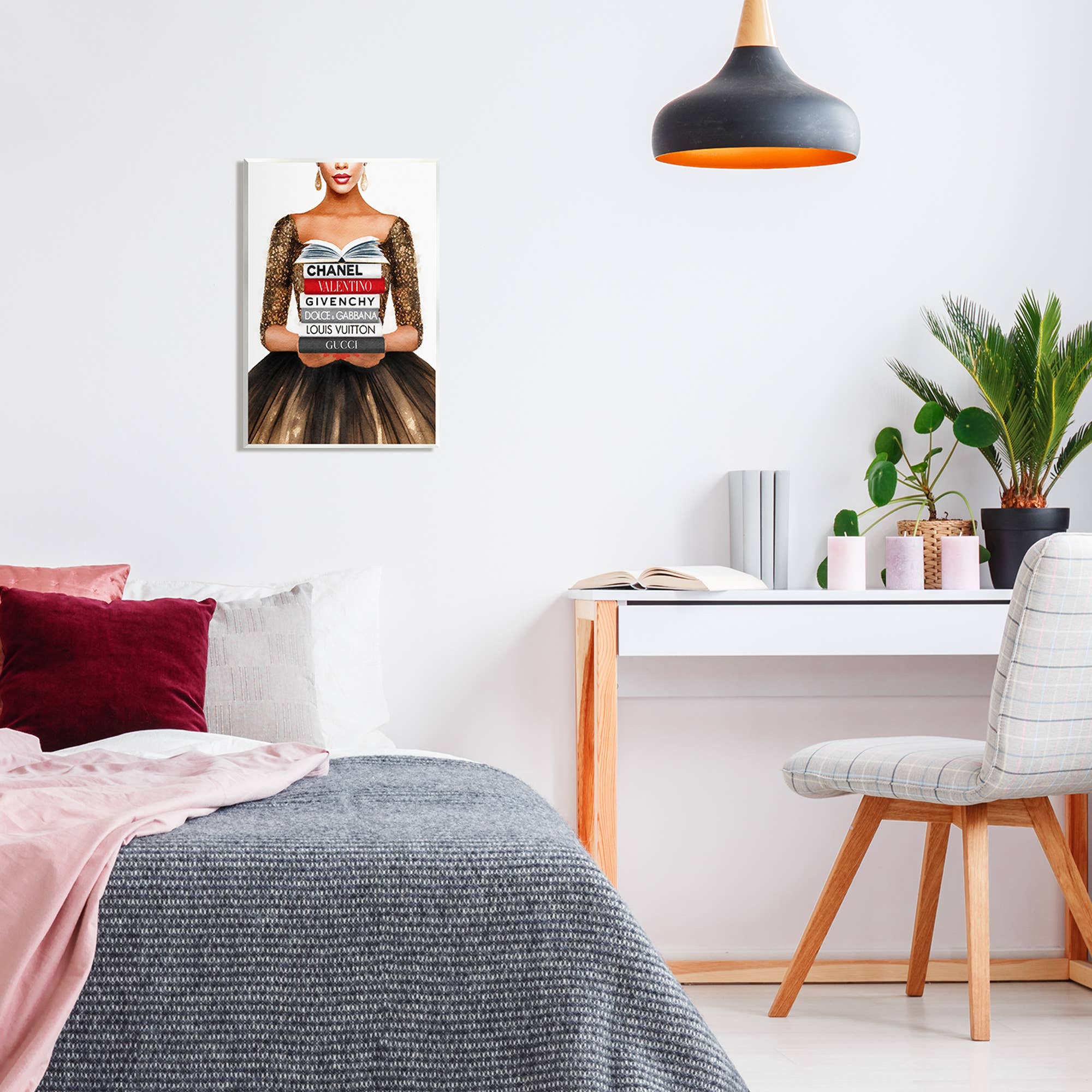 Stupell Industries - Vente Plaque murale - Plaque d'art Glam Girl & Bookstack3