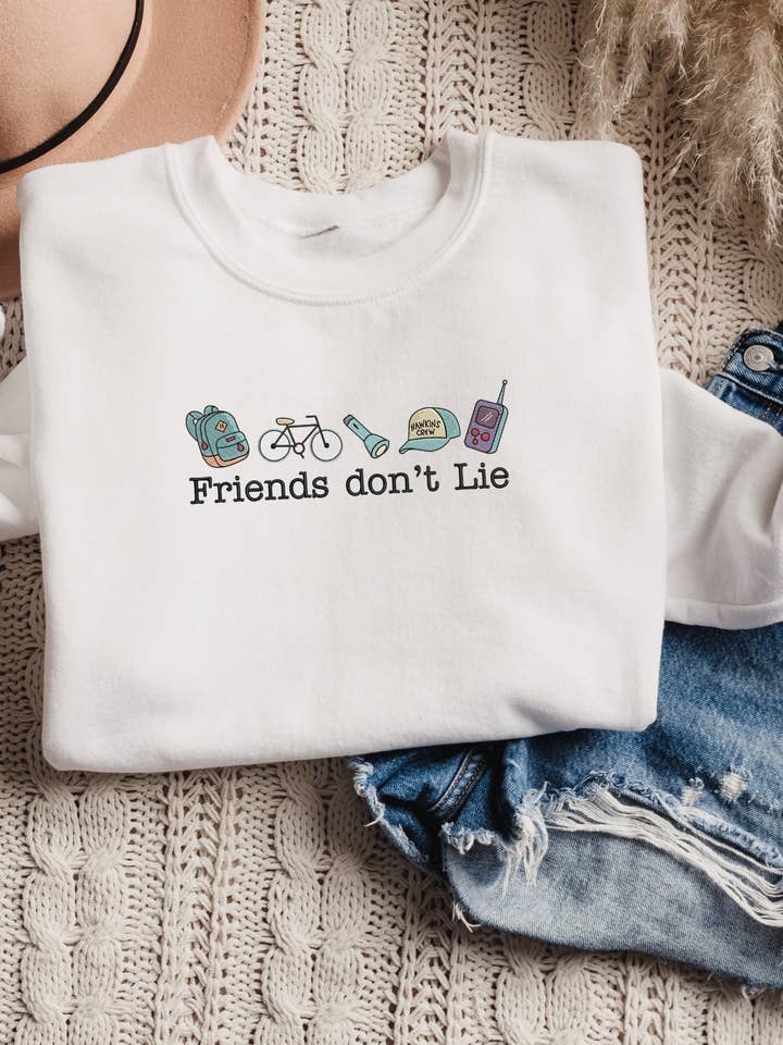 Stranger Things Friends Don't Lie Embroidered Sweatshirt for wholesale by That's Sew Me