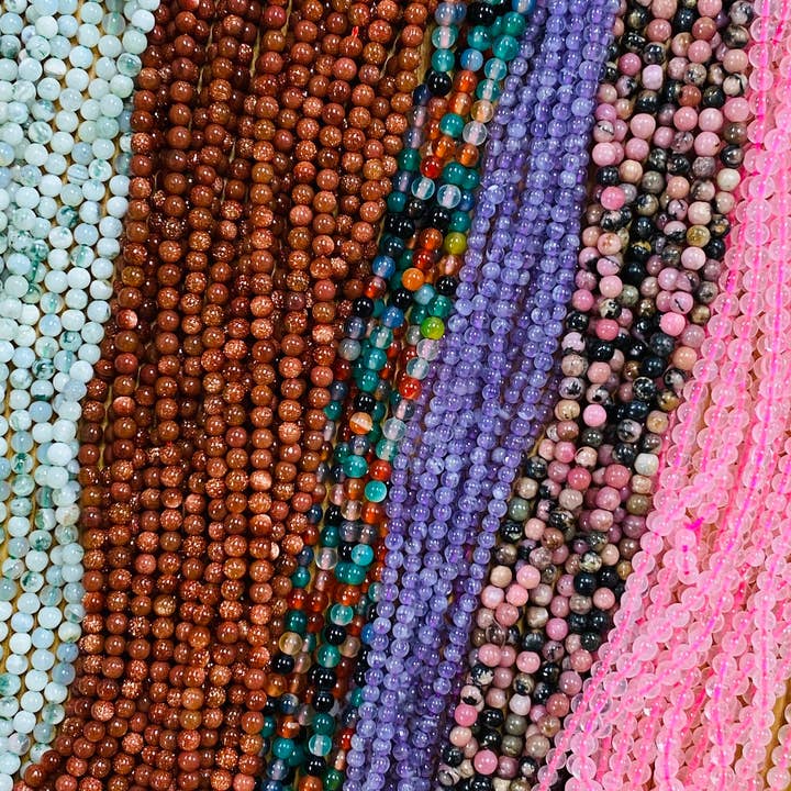 The Bead Bazaar - Wholesale Beads - Small Round 2mm Gemstone Beads, 2mm Natural Rose Quartz Beads, Tiny Amethyst Beads, Accent Beads For Jewelry Making, Rhodonite Beads, Tiny Agate