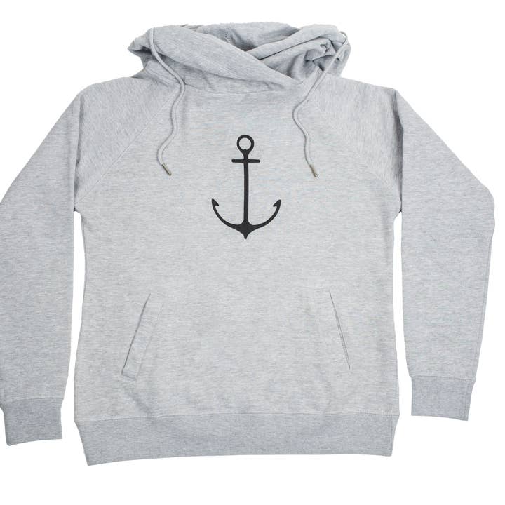 Anchor Funnel Neck Grey Hoodie for wholesale by Coral Anchor Apparel