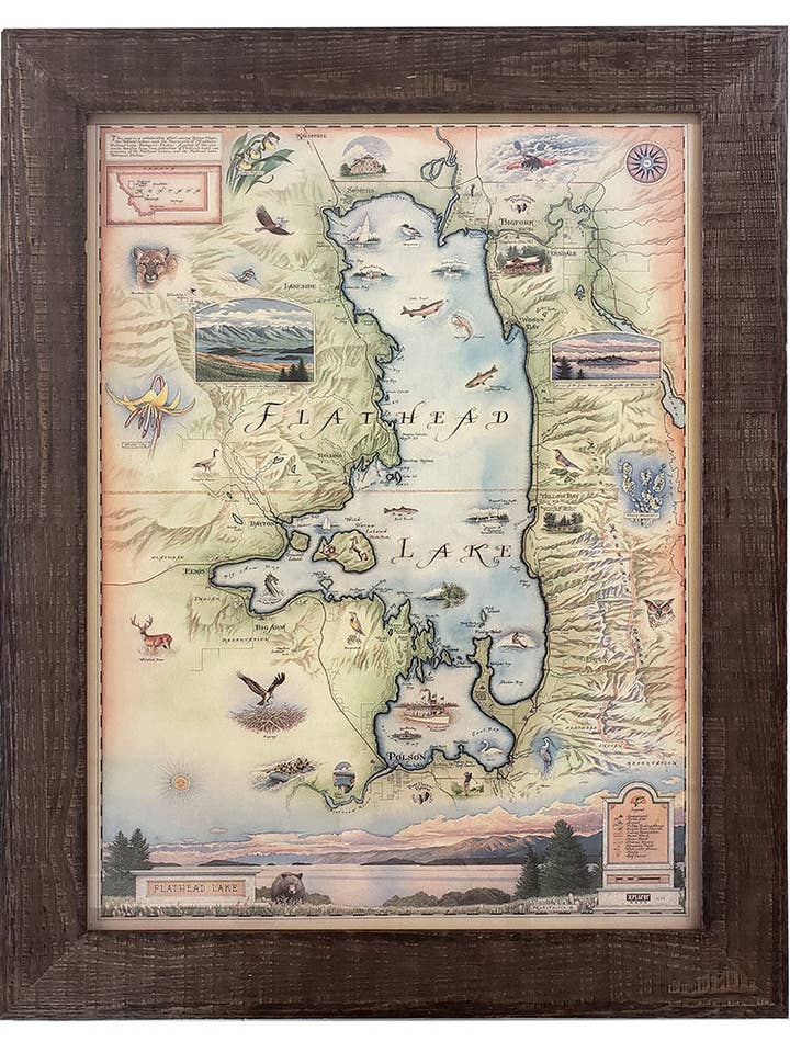 Flathead Lake Xplorer Map: Framed for wholesale by Frame of Mind