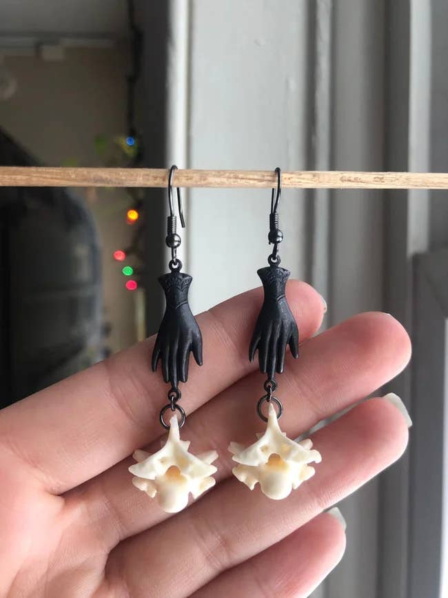 Hand Vertebrae Earrings oddities taxidermy for wholesale by Osteal Blossoms