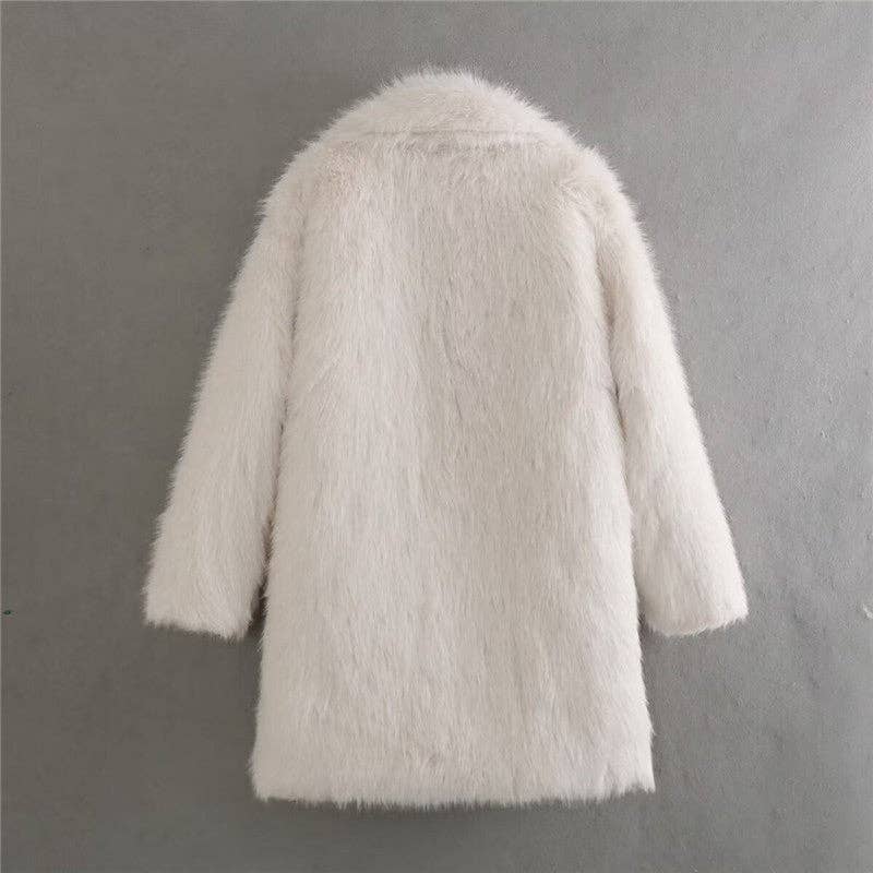 CREAMY Loose Fit Stylish Mid-Length Faux Fur Coat for wholesale on Faire3