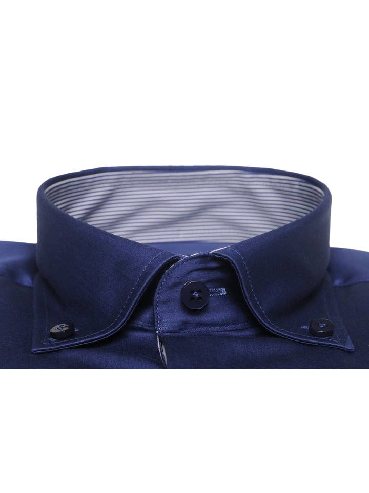 Long-sleeve Button Down Collar shirt | Navy Cotton for wholesale on Faire4