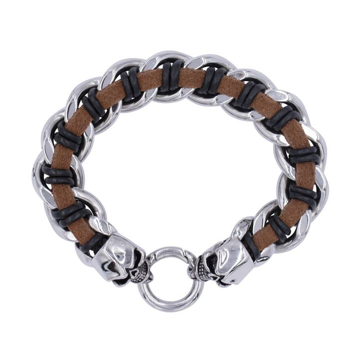 rostfritt stålarmband med läder ”skalle” för wholesale av Bodywings