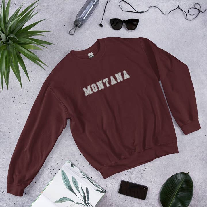 Montana Embroidered Crew Neck Sweatshirt for wholesale by PositiveParty