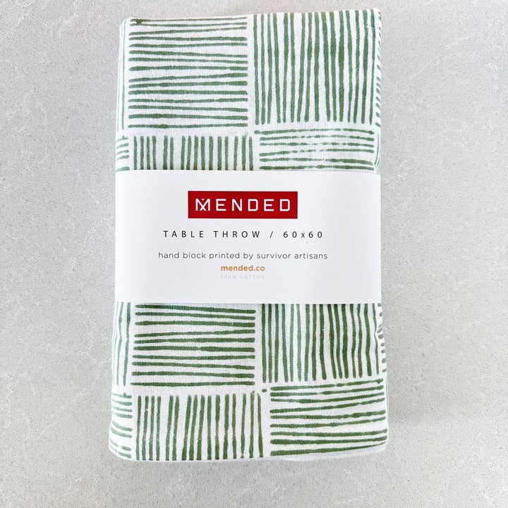 Mended - Wholesale Tablecloth - Table Throw - Striped, Sage0