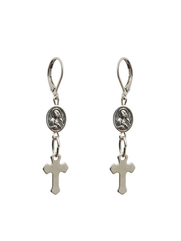 Coleta - Stainless Steel Cross Earrings with Religious Medal for wholesale by M4ndylove