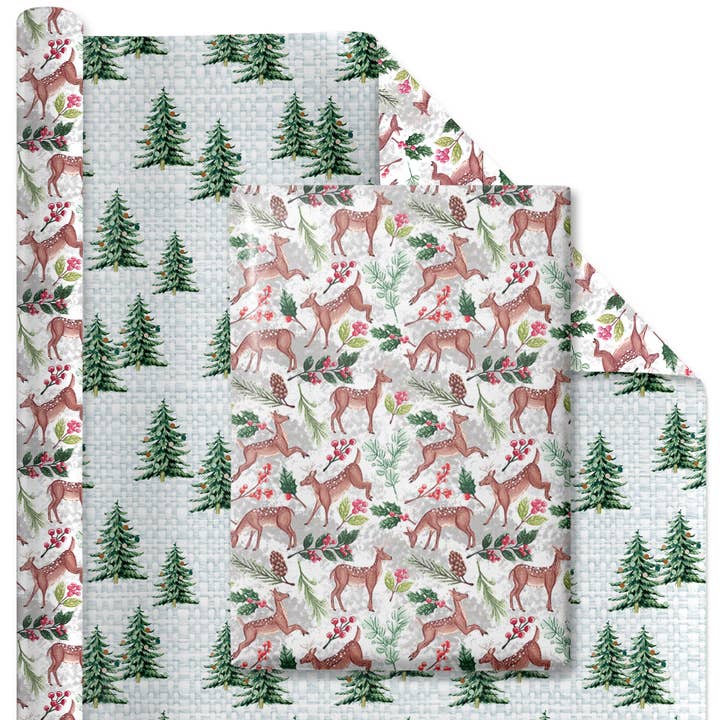 LA Ribbons Wholesale - Wholesale Inpakpapier per rol - 30" x 10' Feestdagen Omkeerbare Cadeaupapier Bundel (4-pack) | Doe a Deer7