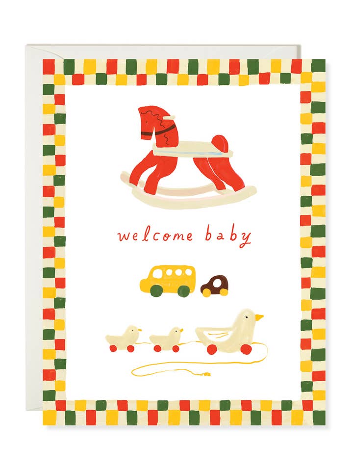 Wooden Toy Baby Card - Sweet Gender Neutral Baby Card for wholesale by Karen Schipper