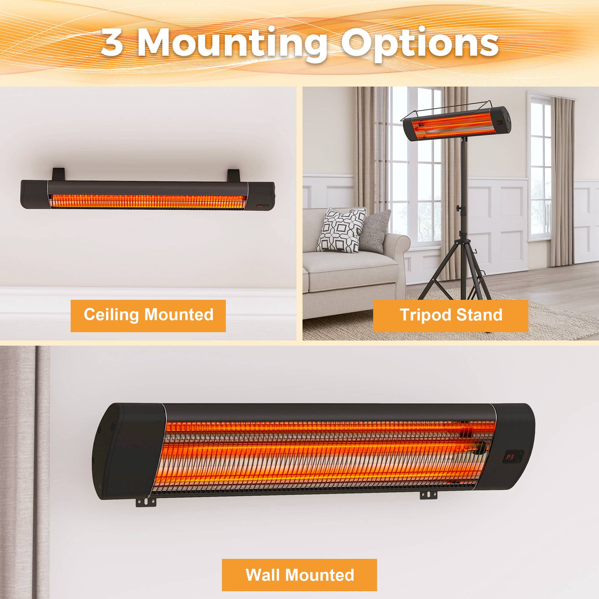 Heynemo - Wholesale Outdoor Ornament/Decor - 1500W Patio Heater with Wall, Ceiling, or Tripod Mount4