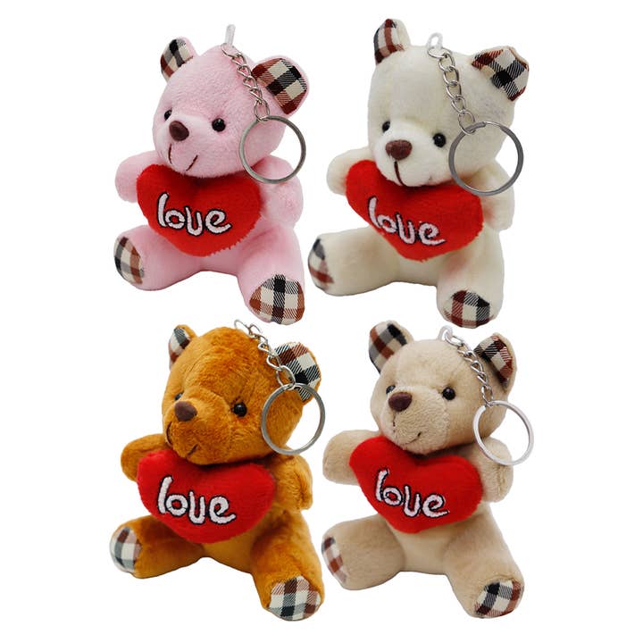 Cap Zone - Wholesale Keychain – Women's - Mini Love Heart Teddy Bear Plush Keychain