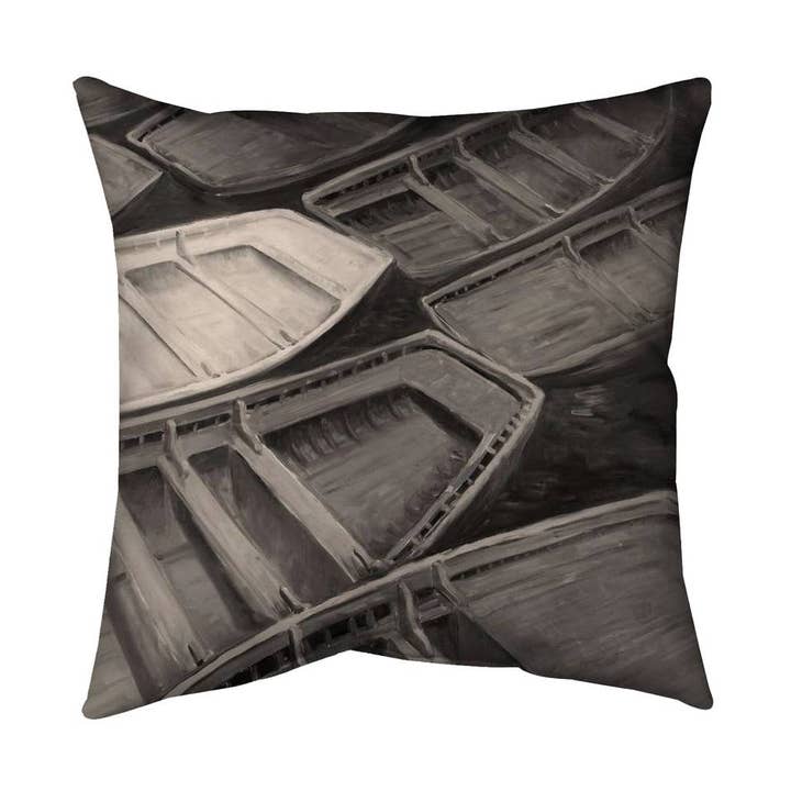 Kleine kano's in sepia-stijl | Kussenhoes voor binnen 26" x 26" voor wholesale door BEGIN HOME DECOR