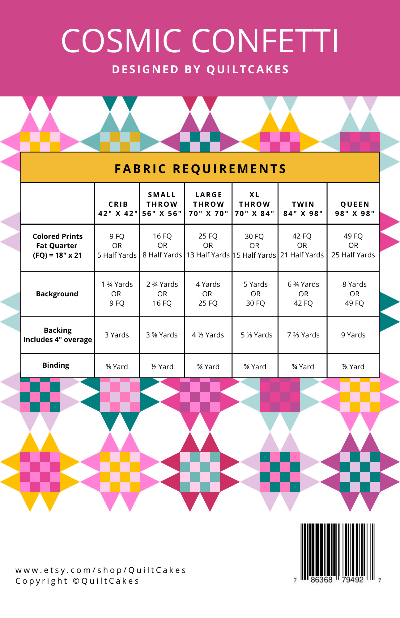 QuiltCakes - Wholesale Craft Sewing Kit - Cosmic Confetti Quilt Pattern Printed1