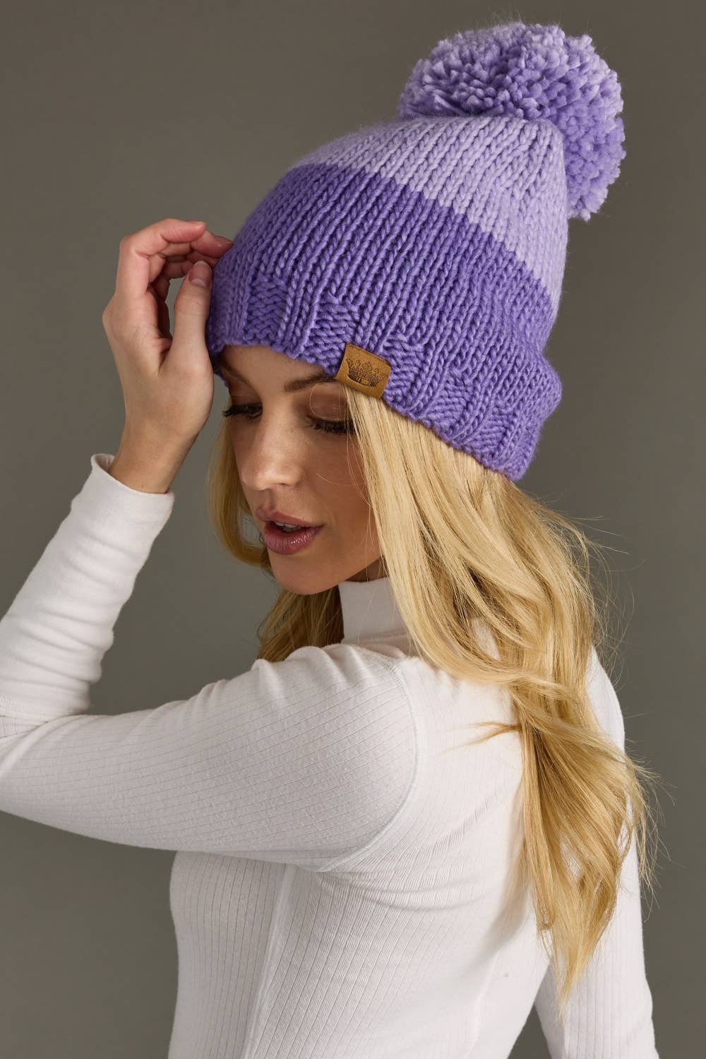 Panache Apparel Co. - Wholesale Beanie - Women's - Lt. Purple & Purple Color Block Pom Hat2