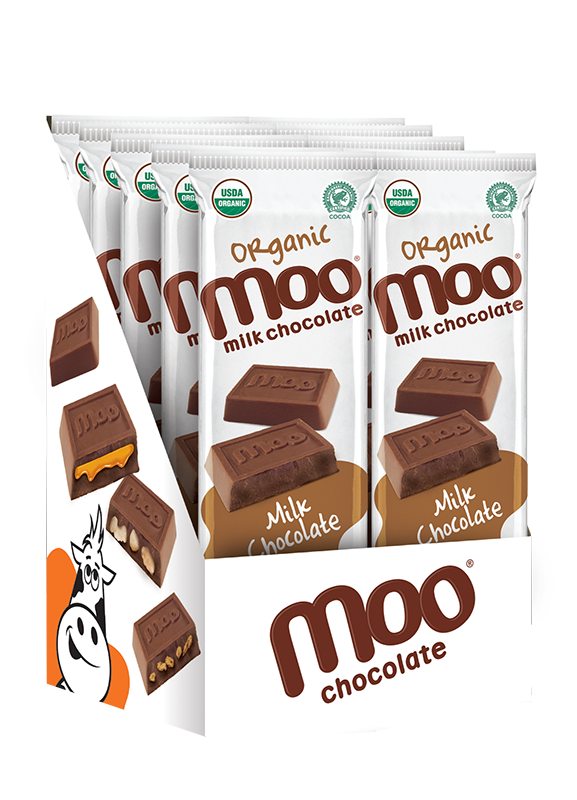 MOO Organic Chocolates - Wholesale Chocolate Bar - Organic Solid Milk Chocolate Large Bar,  1.4 oz1