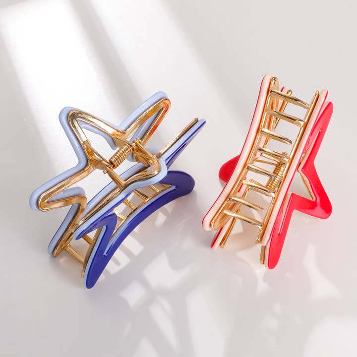 Adorro - Wholesale Hair Clip - Women's - Americana Star Medium | Medium Metal Star Claw Clip