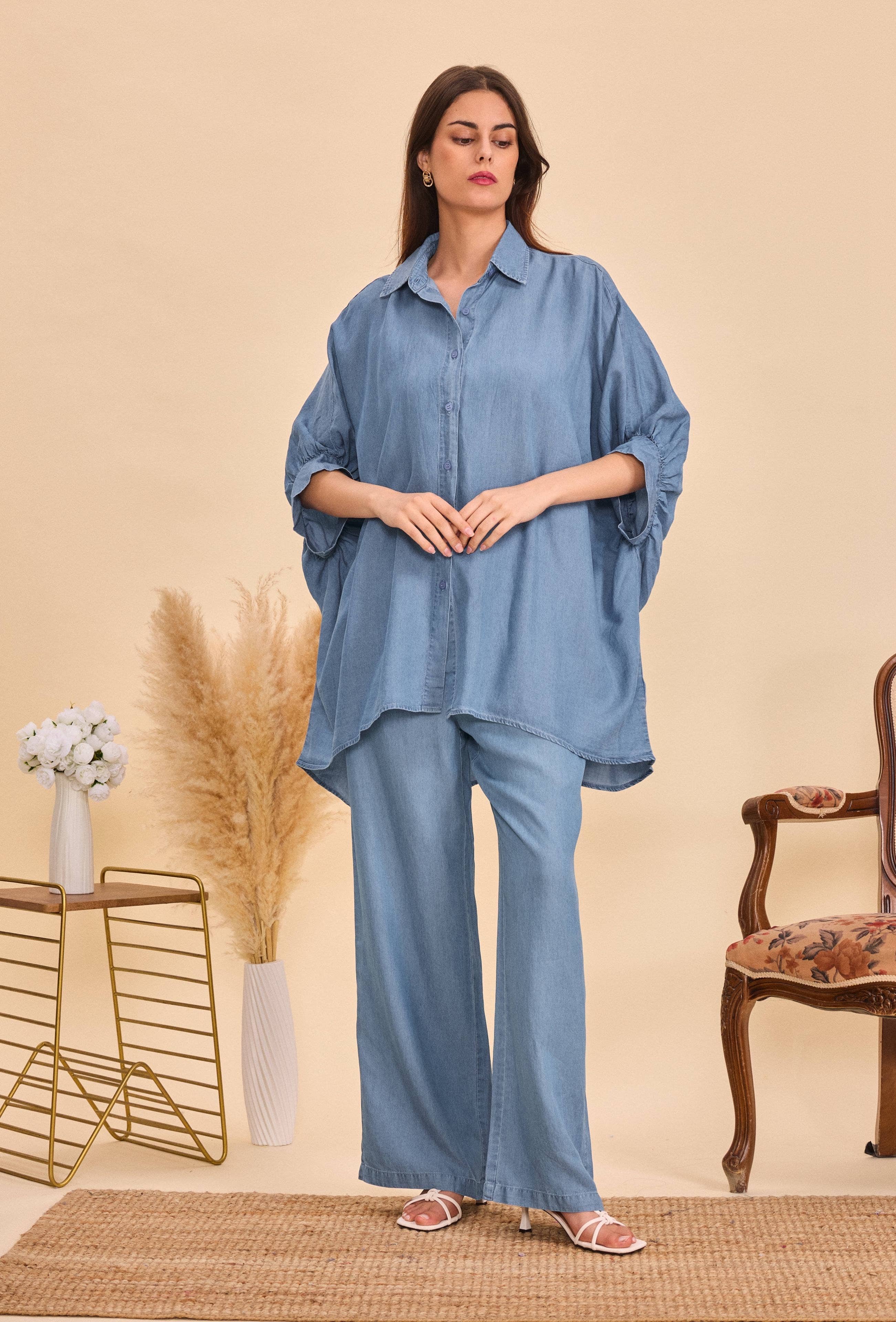 Light blue Straight fluid Tencel trousers - Orice for wholesale on Faire0