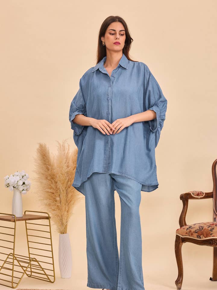 Light blue Straight fluid Tencel trousers - Orice for wholesale on Faire0