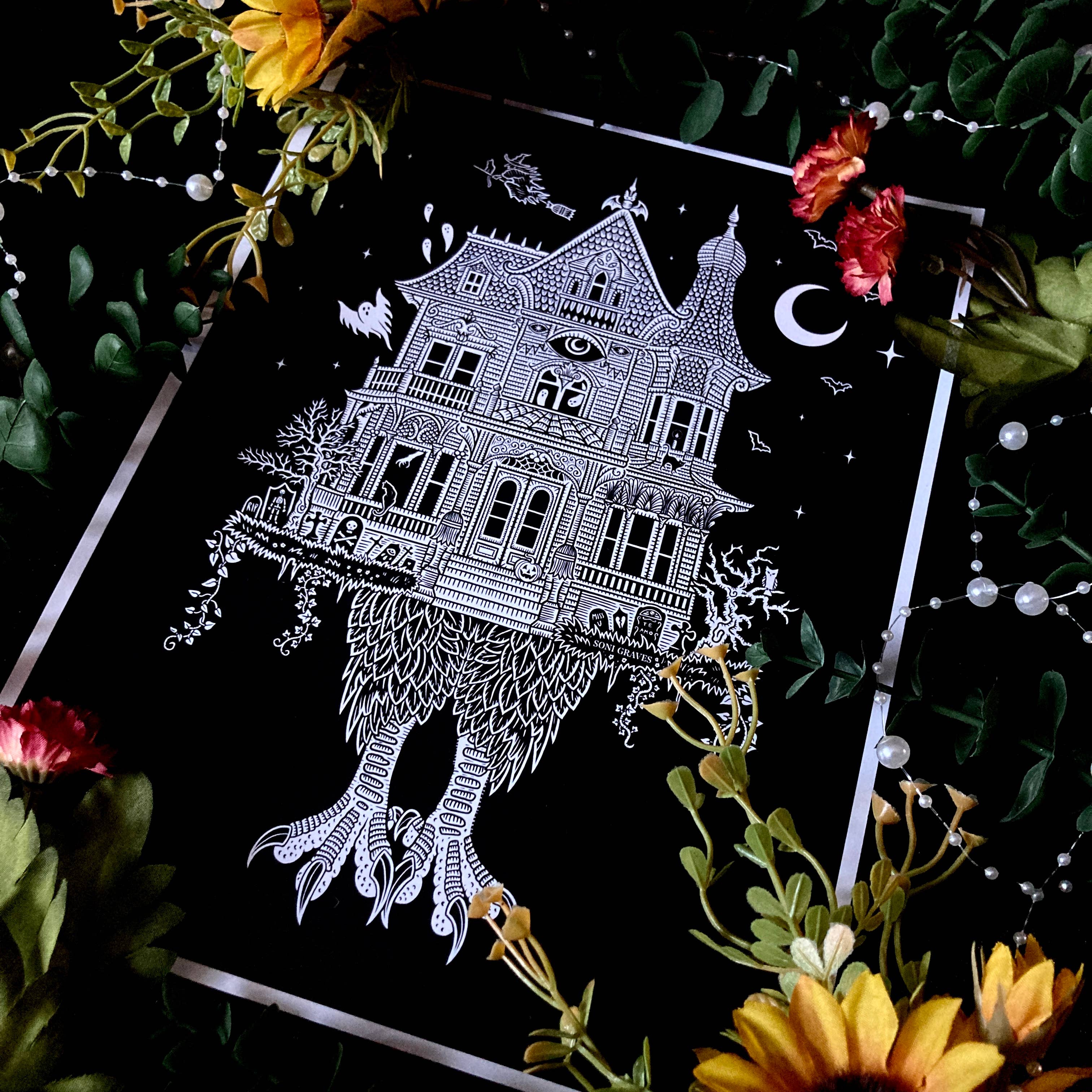 Soni Graves - Wholesale Art Print - Haunted Witch House Print, Letter Size, Spooky Whimsical1