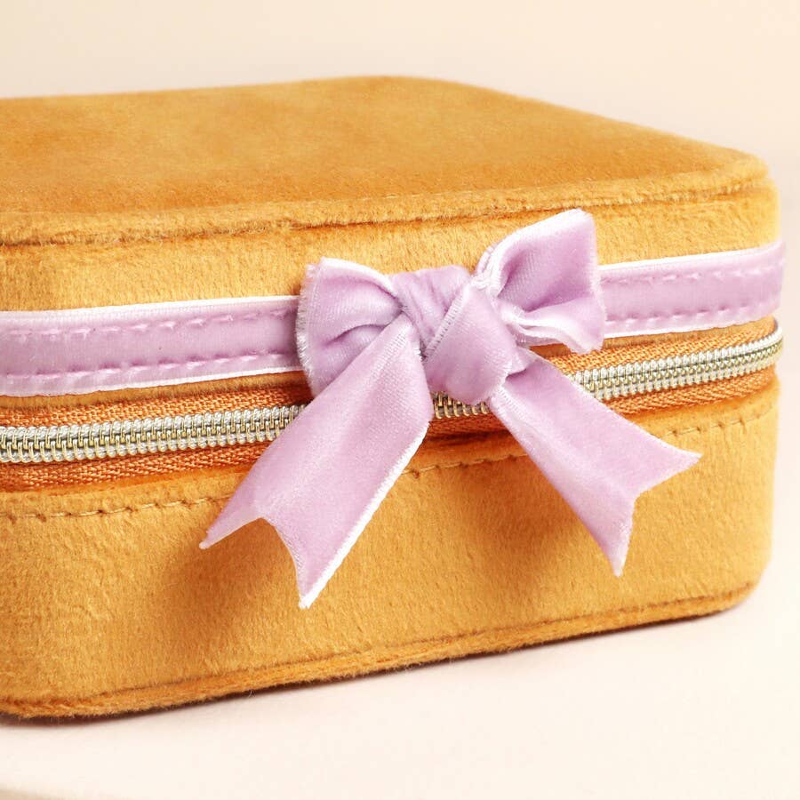 Lisa Angel - Wholesale Jewellery box/organiser - Mustard and Pink Velvet Bow Square Travel Jewellery Case1