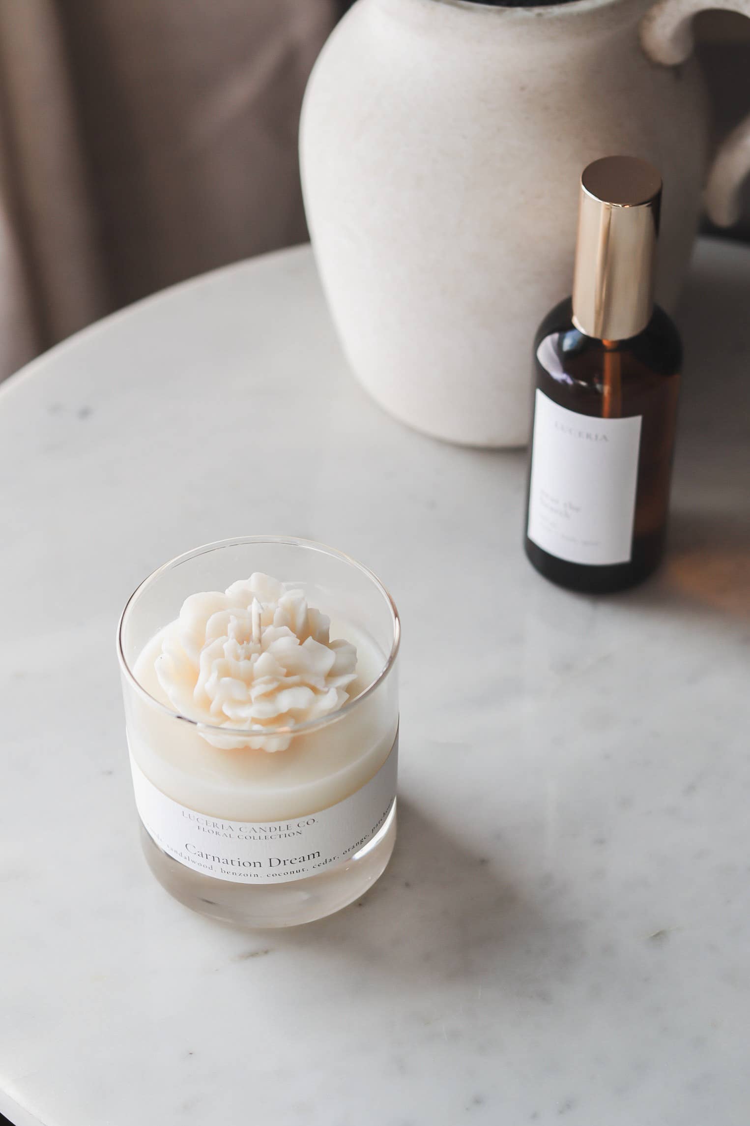 Luceria Candle Co. - Wholesale Jar/Filled Candle - Carnation Candle | Floral Soy Wax Candles | Pink, White2