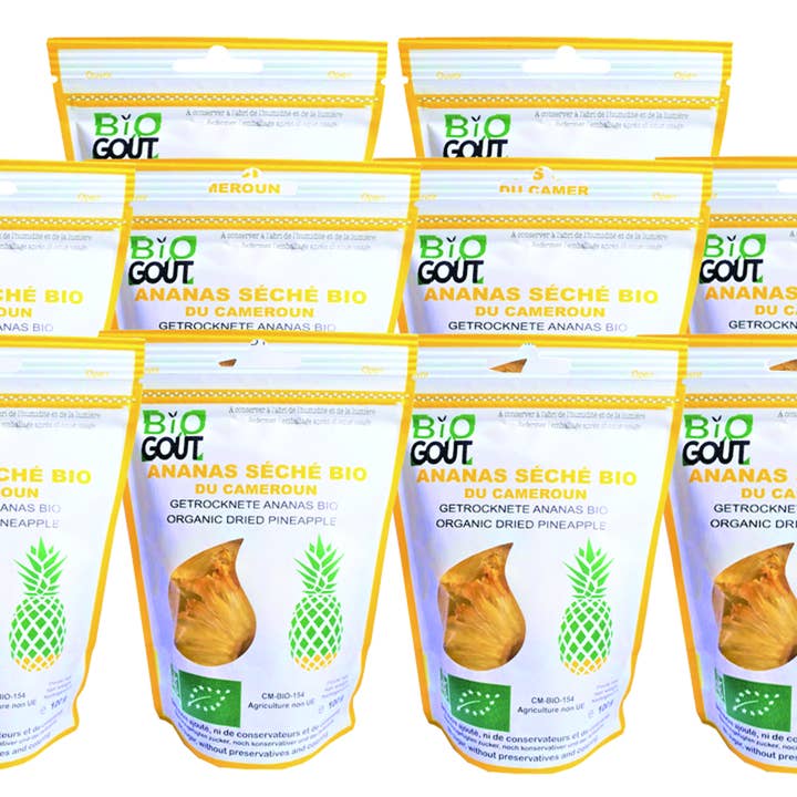 BIOGOUT – wholesale Torkad frukt – Ekologisk torkad ananas, utan tillsatt socker - paket med 10x100g