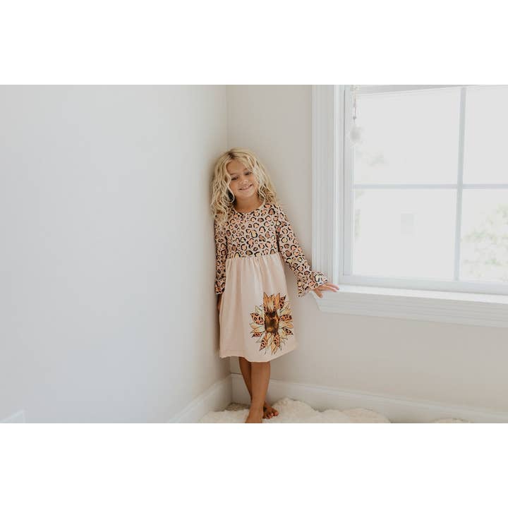 Adorable Sweetness - Wholesale Dress - Kids - Kids Claire Sunflower Leopard Print Twirl Dress