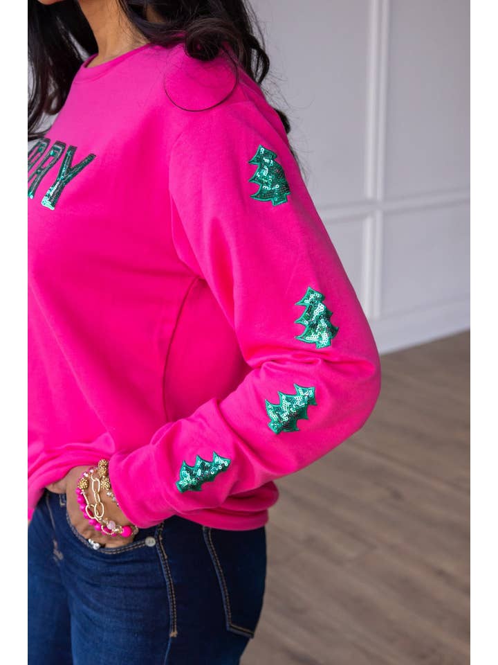 Sequins Merry Pink Pullover Sweater for wholesale on Faire