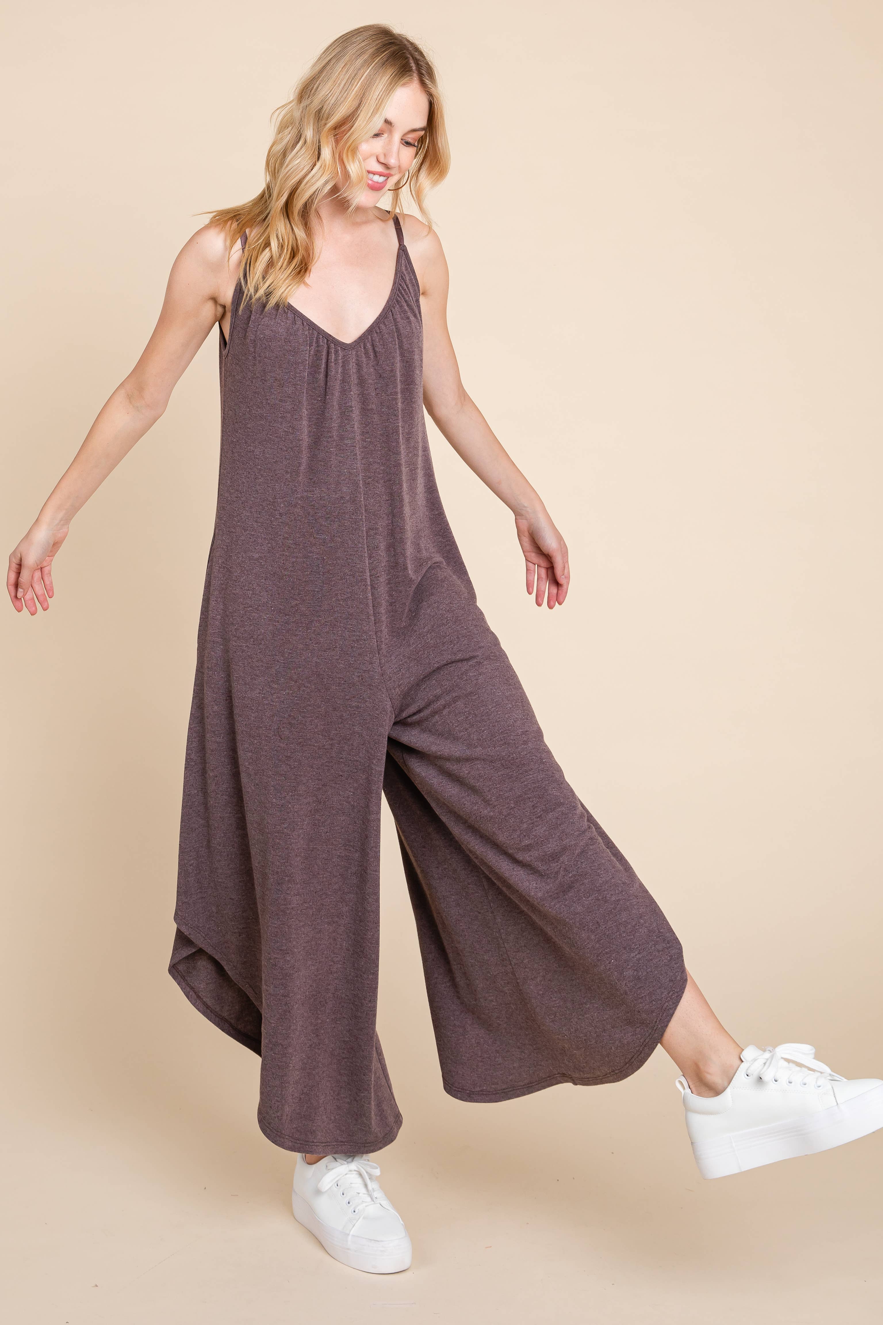 Emerald Collection - Wholesale Jumpsuit - Women's - ETR-8156-PL Plus Size Solid French Terry Wide Leg Jumpsuit16