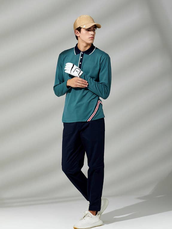 Haley Golf Wear Men's Point Color Matching Long Sleeve Pique för wholesale av Nevermindall Golf