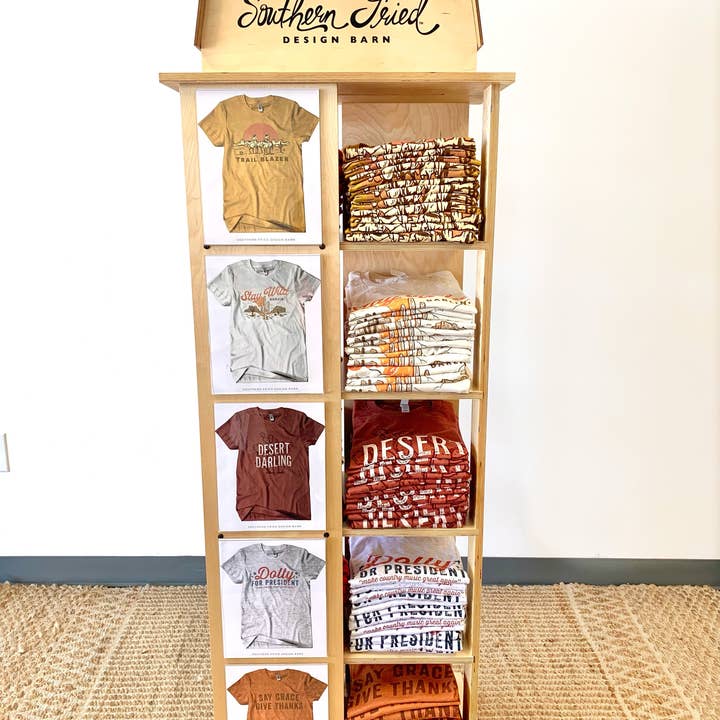 SOUTHERN FRIED DESIGN BARN - Wholesale Retailer Display - Apparel - FREE Rotating Shirt Display (When You Fill Your Display)