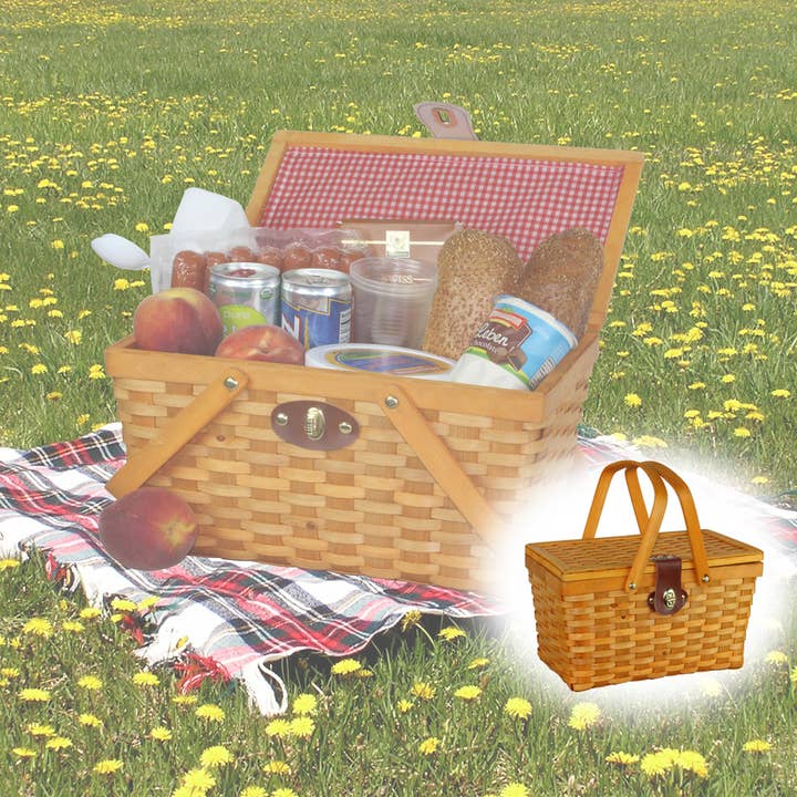 Quickway Imports – wholesale Picnic basket – Picnic Basket Gingham Lined with Folding Handles3