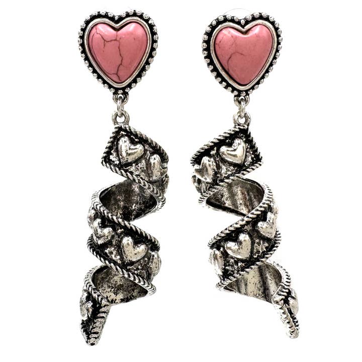 Ribbon Twirl Turquoise Heart Stone Western Dangle Earrings for wholesale by Lunar Deer