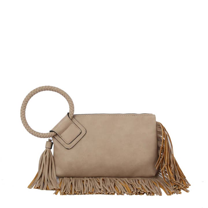 HR CORP - Wholesale Clutch Bag - Women's - Calin collection Fringe detailed Braided Ring Handle Clutch