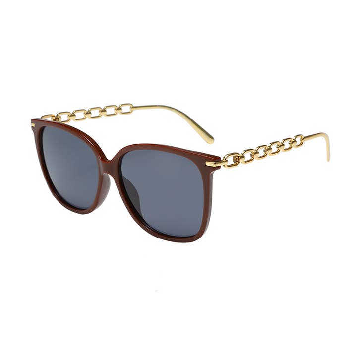 Prime Opticals - Wholesale Sunglasses - Women's - F3010, Fashionable Sunglasses with Gold Color Chain Arms