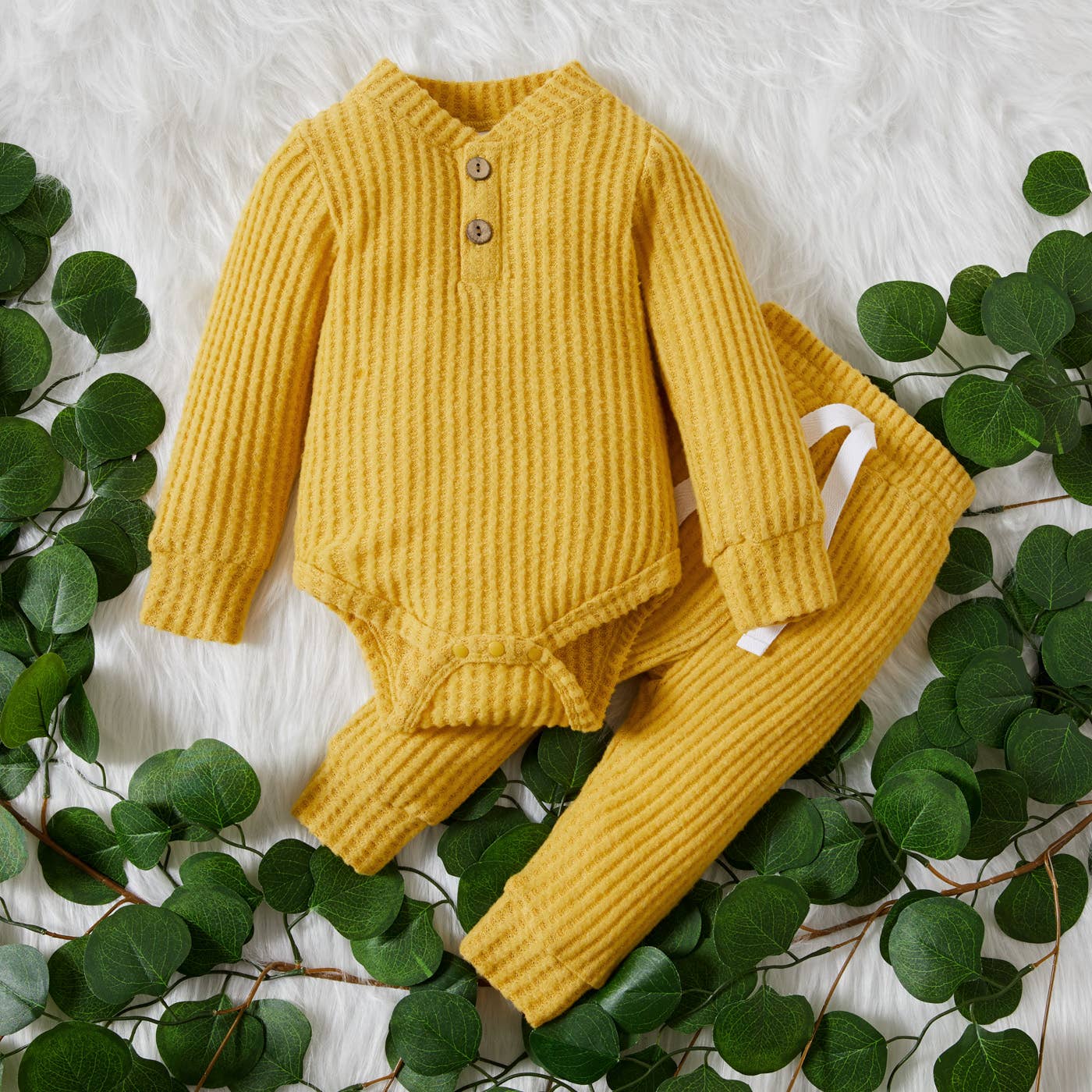 PatPat - Wholesale Clothing Set - Baby - 2pcs Solid Waffle Long-sleeve Baby Set52