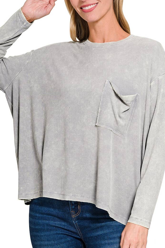 Vanilla Monkey - Vente Haut en maille – femme - Top délavé à manches Dolman et col rond avec poche1