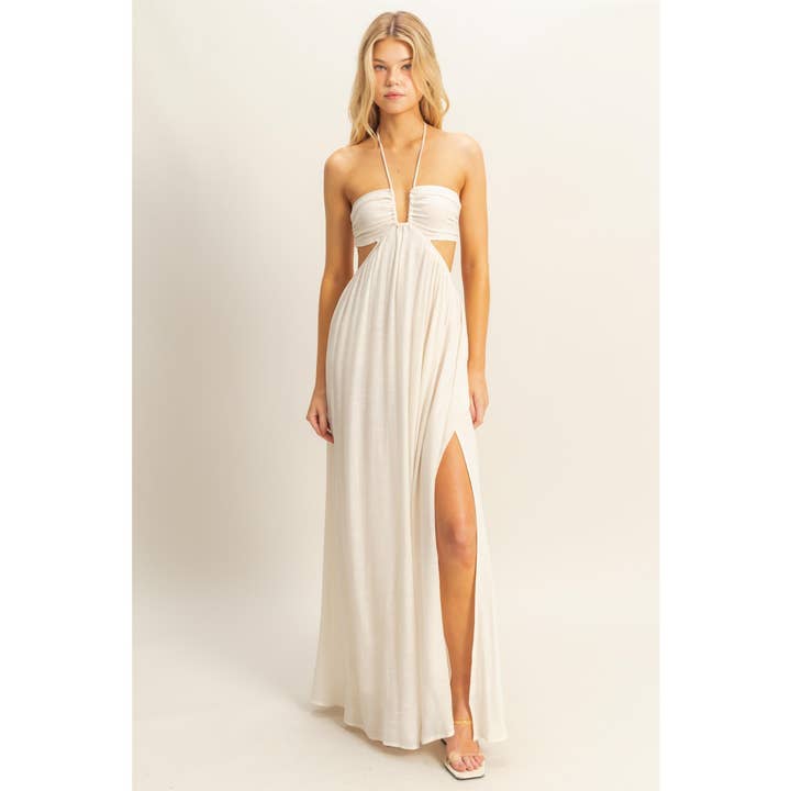 HYFVE - Wholesale Dress - Women's - HF25E023-Halter Neck Side Cutout Flowy Maxi Dress