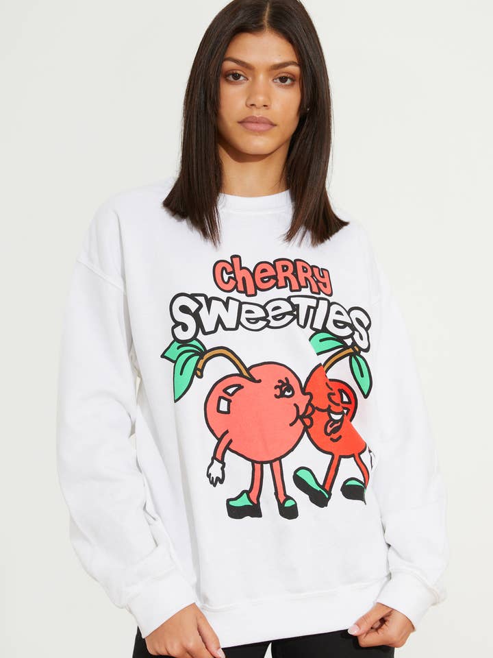 FELPA BIANCA CHERRY SWEETIES per la vendita all'ingrosso da parte di New Love Club