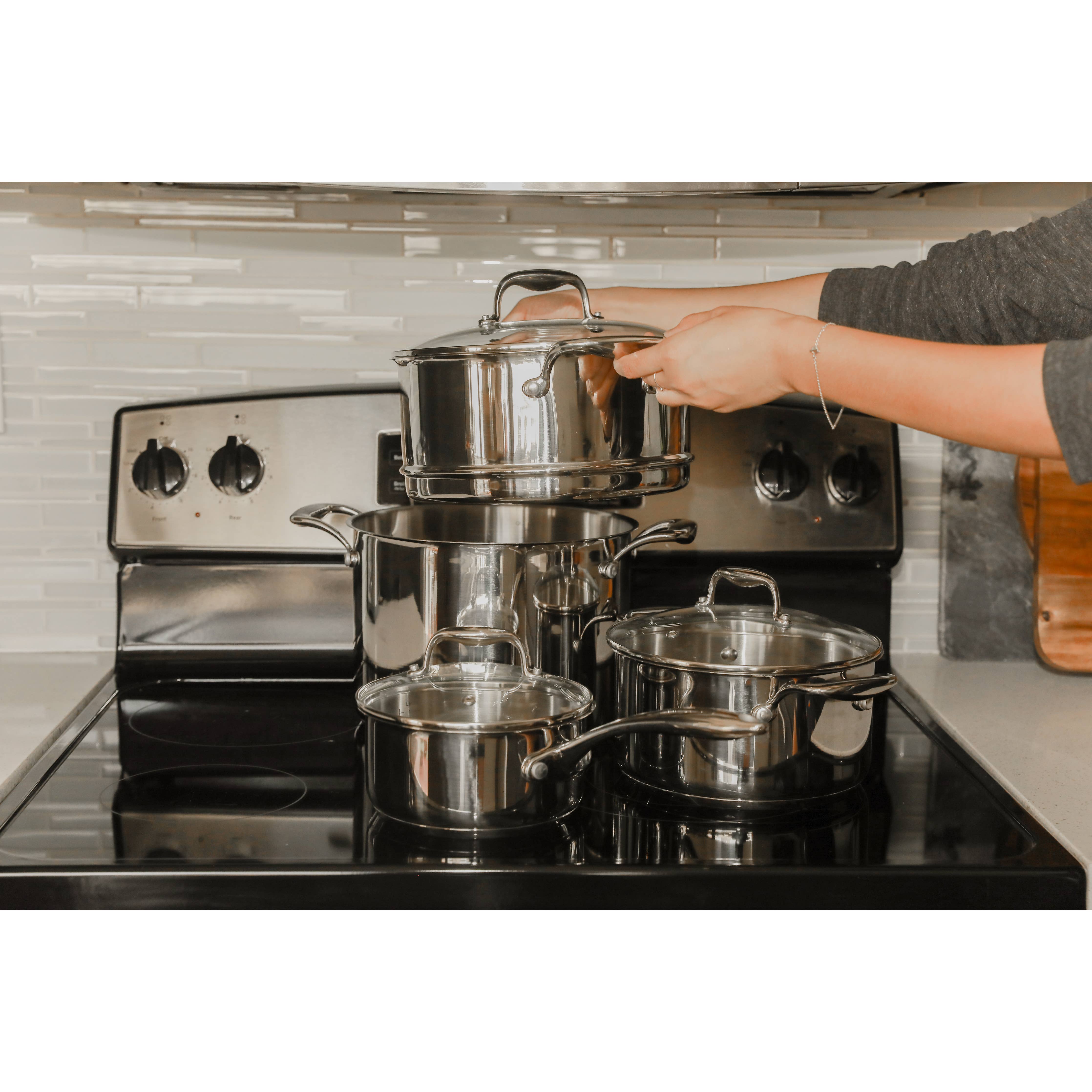 Housewarming Stainless Steel Ceramic Nonstick 10pc Cookware Set PTFE Free for wholesale on Faire6