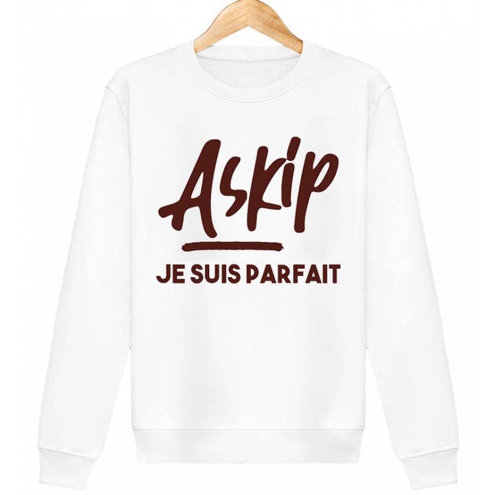 Sudadera de felpa blanca estampada ASKIP JE SUIS PARFAIT para venta al por mayor de red white