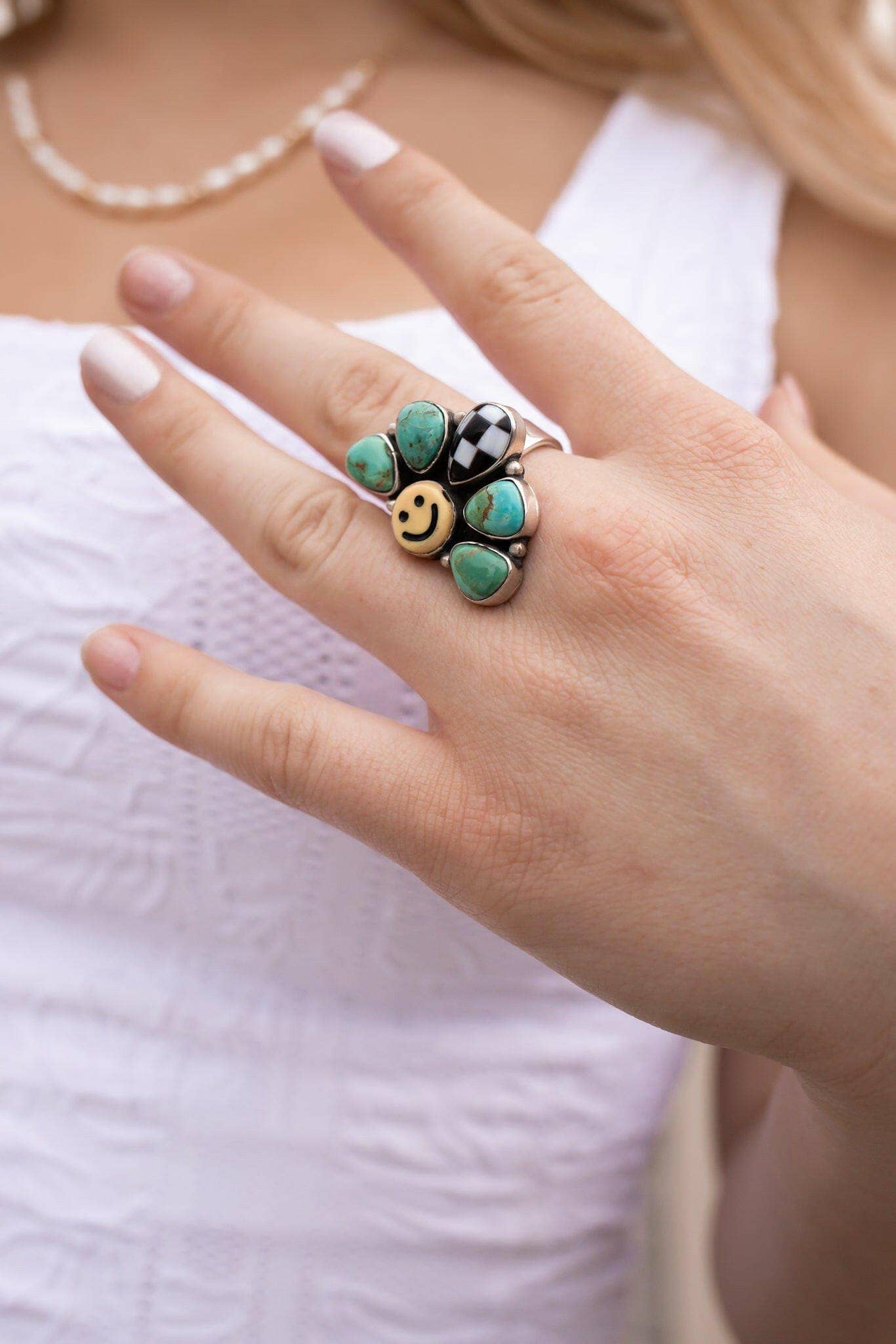 Krush Kandy – wholesale Cocktail/Statement Ring – Glada dagar leende rutiga stensringar6