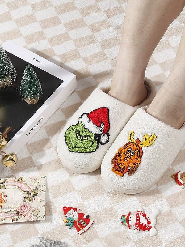 Pantofole da Casa Morbide in Pile Grinch Regali di Natale per la vendita all'ingrosso da parte di Comely Fashion
