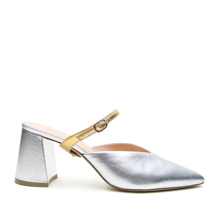 Silver V Mule + Gold Twiggy Strap for wholesale by Alterre