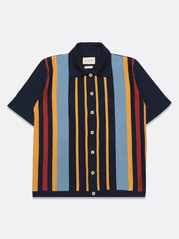 Cárdigan Velzy, color azul marino/rayas multimargate para venta al por mayor de Far Afield