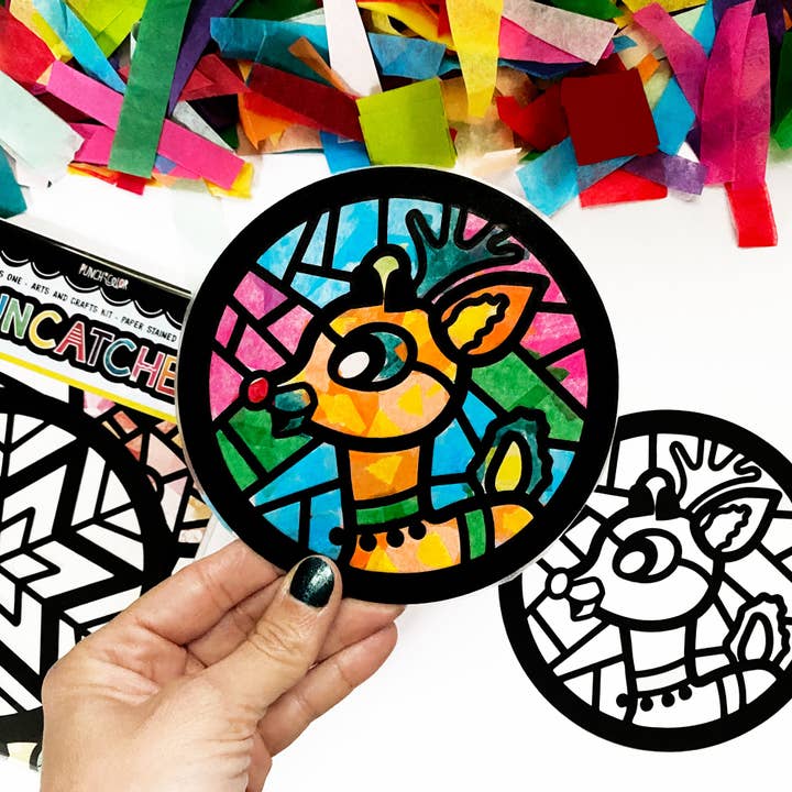 Reindeer Paper Suncatcher Craft Kit for wholesale by Punch of Color