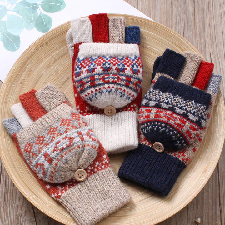 Happy Knits – wholesale Handskar - Dam – Damvantar i ull - Fingervantar med avtagbart lock för vinterbruk