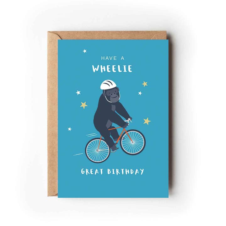 Gorilla on a Bike Male Birthday Card for wholesale by Klara Hawkins
